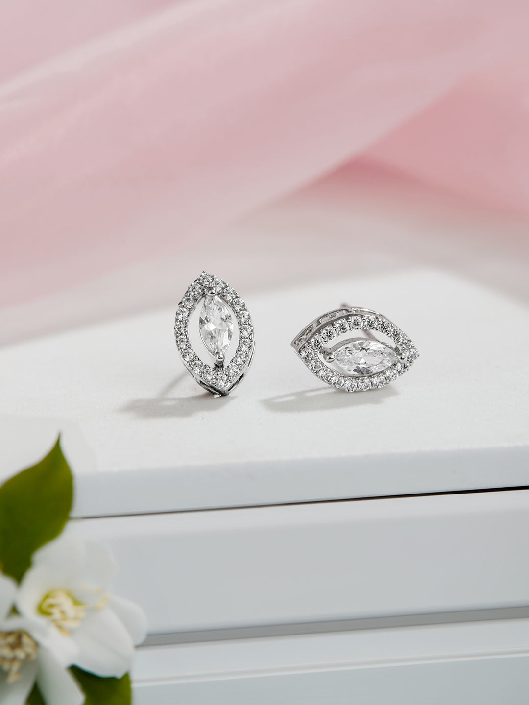 925 Sterling Silver Cubic Zirconia  Oval Marquis Studds Earrings